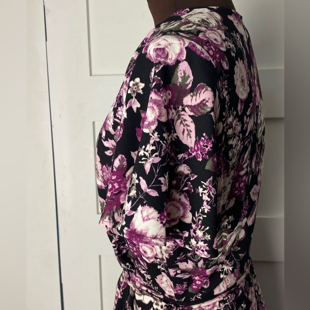 Free Press Black & Pink Floral Wrap Dress Size Large - Picture 6 of 14
